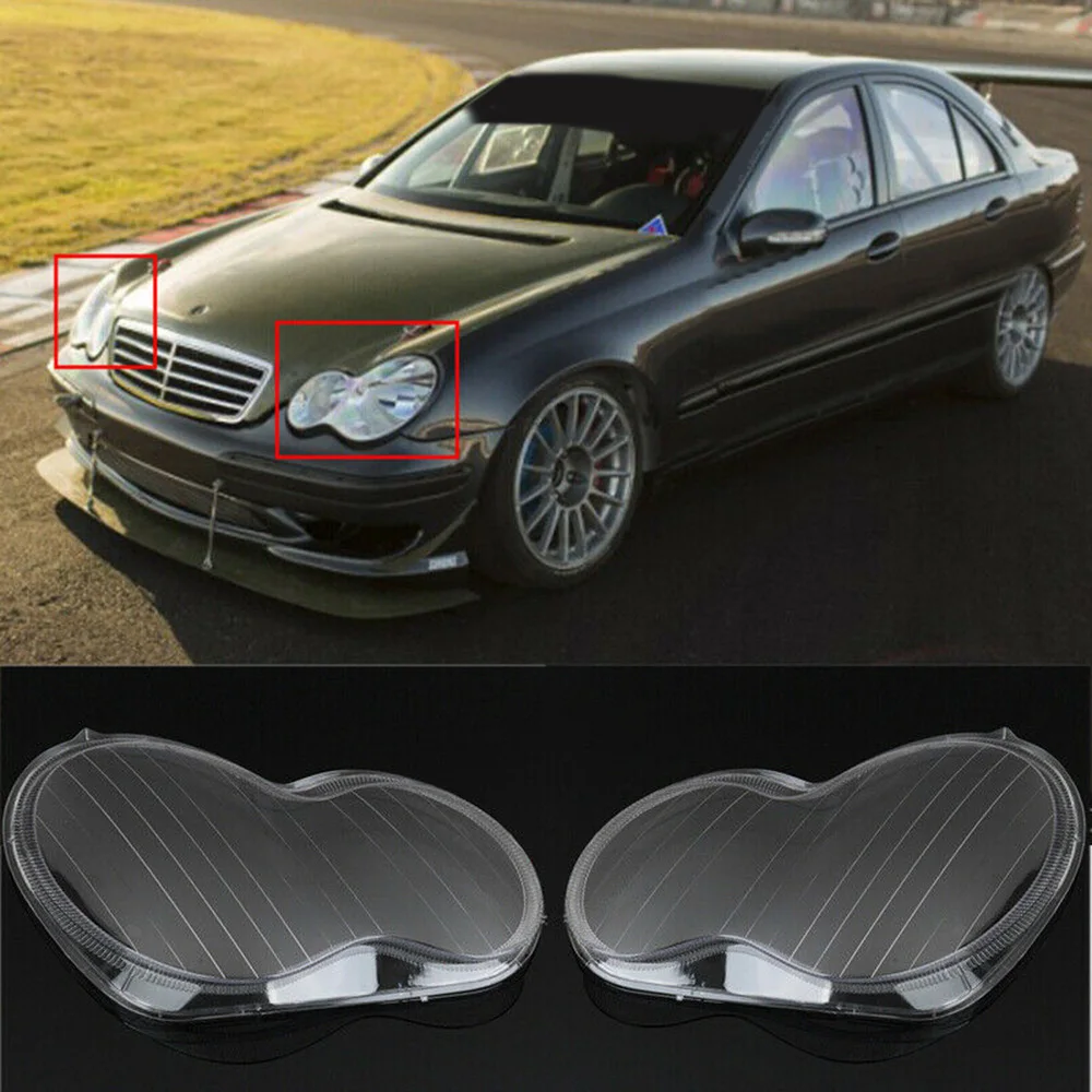 

2pcs Headlight Headlamp Clear Lens Cover Left Front + Right Front For Mercedes-Benz 2001-2007 W203 Protective UV Coating