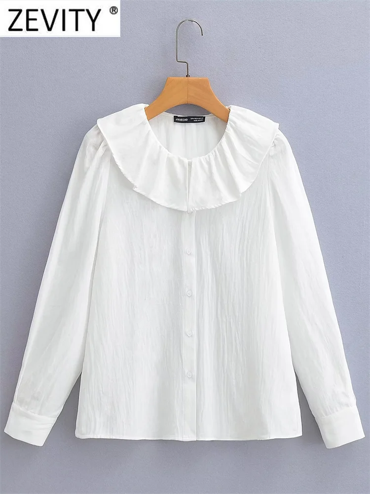 

Zevity Women Sweet Turn Down Collar Breasted Smock Blouse Office Lady Simply Shirts Chic Casual Chemise Blusas Tops LS3232