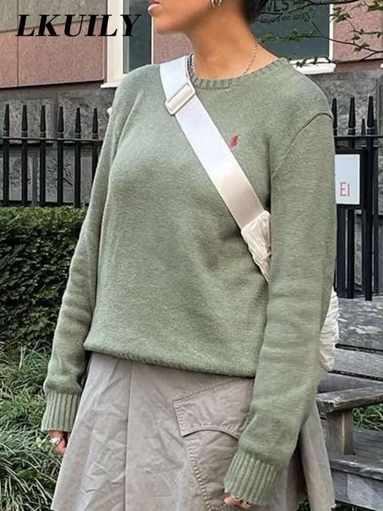 

Зимний женский свитер 2022 Y2k, пуловер, топы, повседневный базовый зеленый Модный джемпер, винтажные теплые вязаные свитера, женская уличная о...