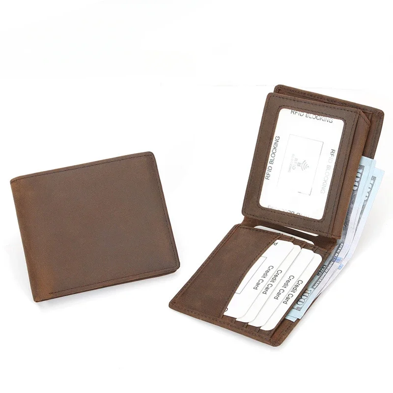 Amazon Лидер продаж мужской кожаный кошелек из воловьей кожи с верхним слоем Crazy Horse