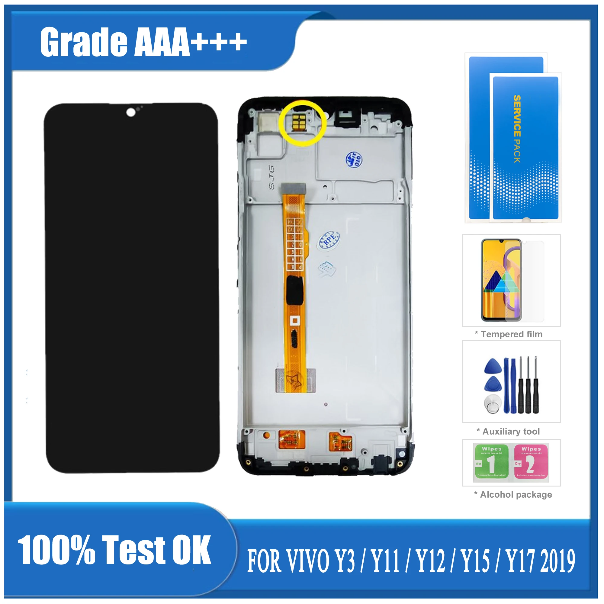 

Black 6.35 inch For BBK Vivo Y3 / Y11 / Y12 / Y15 / Y17 2019 LCD DIsplay Touch Screen Digitizer Assembly Replacement With Frame