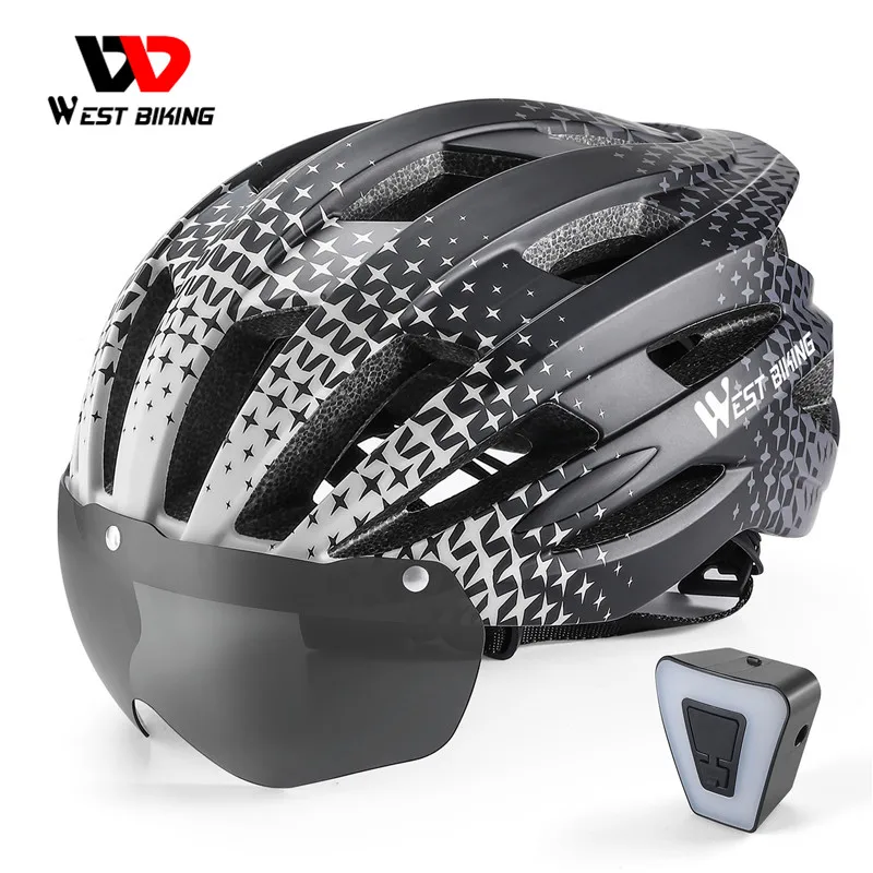 

WEST BIKING MTB Cycling Helmet Lightweight Electric Bike Goggles Helmet Triathlon Racing Bike Safety Helmet With LED Rear Lights