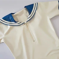sexy white latex sailor collar bathing swimsuit cosplay short sleeve with front zip for girl women cosplay costumes