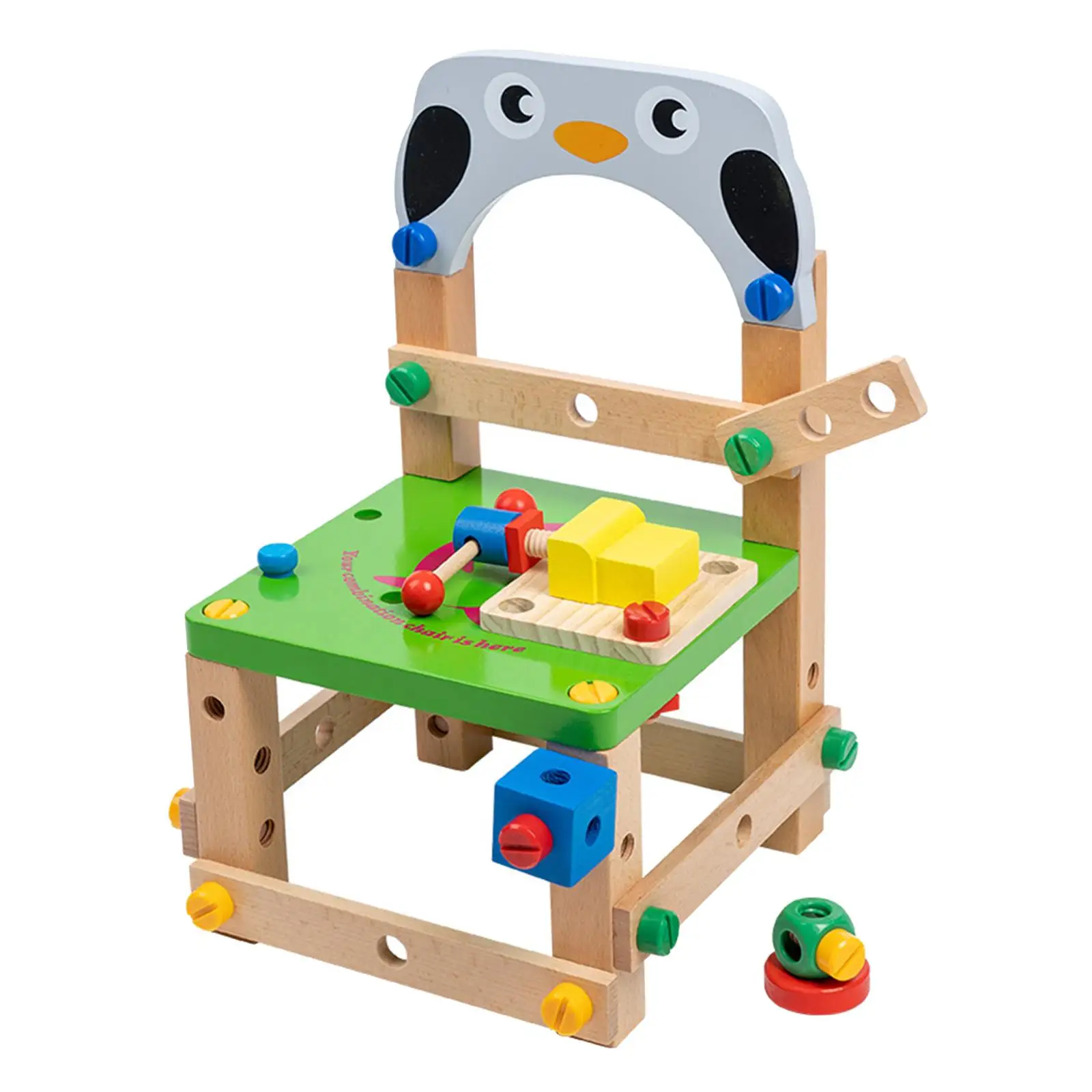

Montessori Wooden Assembling Chair Toys Blocks Puzzle Learning Toy with Nut and Screw Toys Chair Disassembly Toy for Children