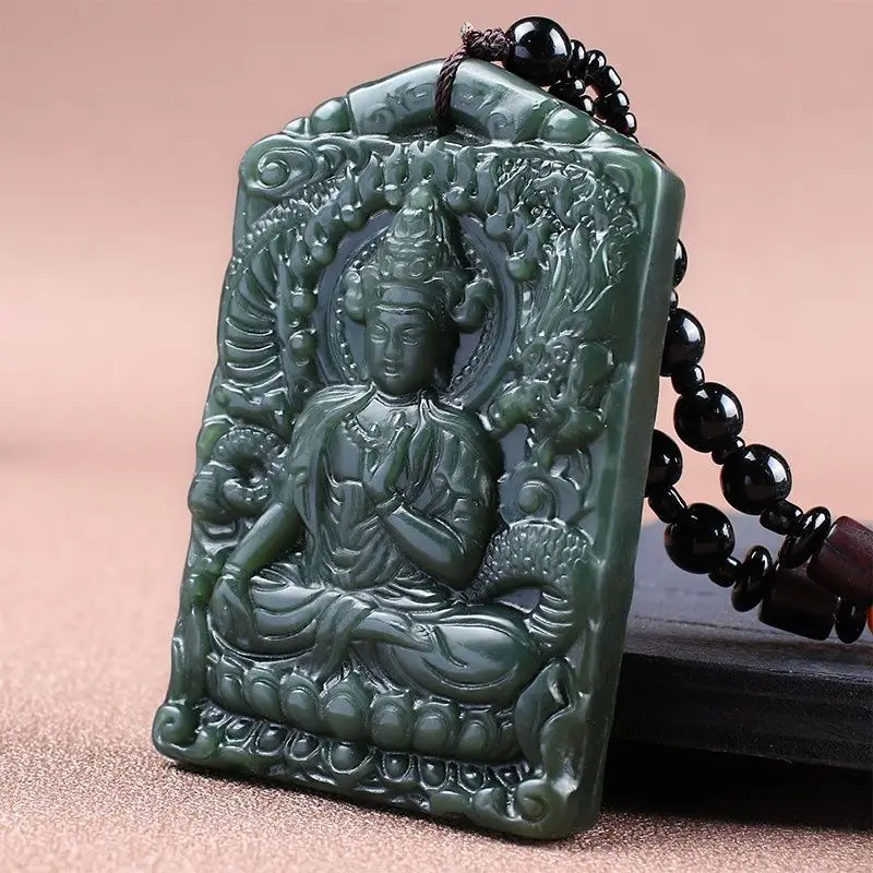 

Natural 100% real hetian jade carved Guanyin Bodhisattva Patronus pendant necklace carved jewellery for men women lucky gifts