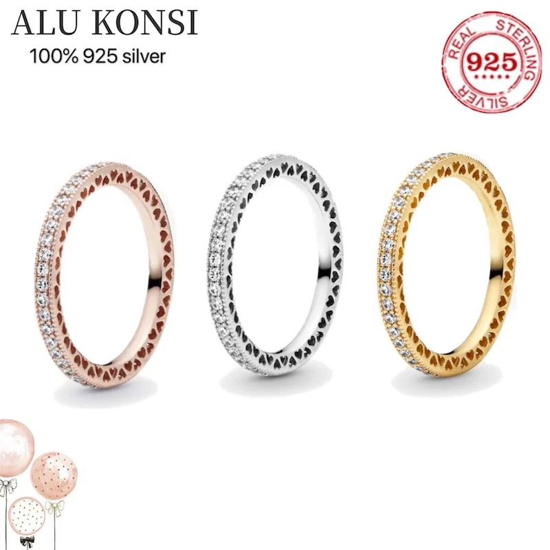 

2021 New hot sale 925 Sterling Silver Ring Rose Golden Shine Ring With Crystal Fit original For Women Gift Fashion Jewelry