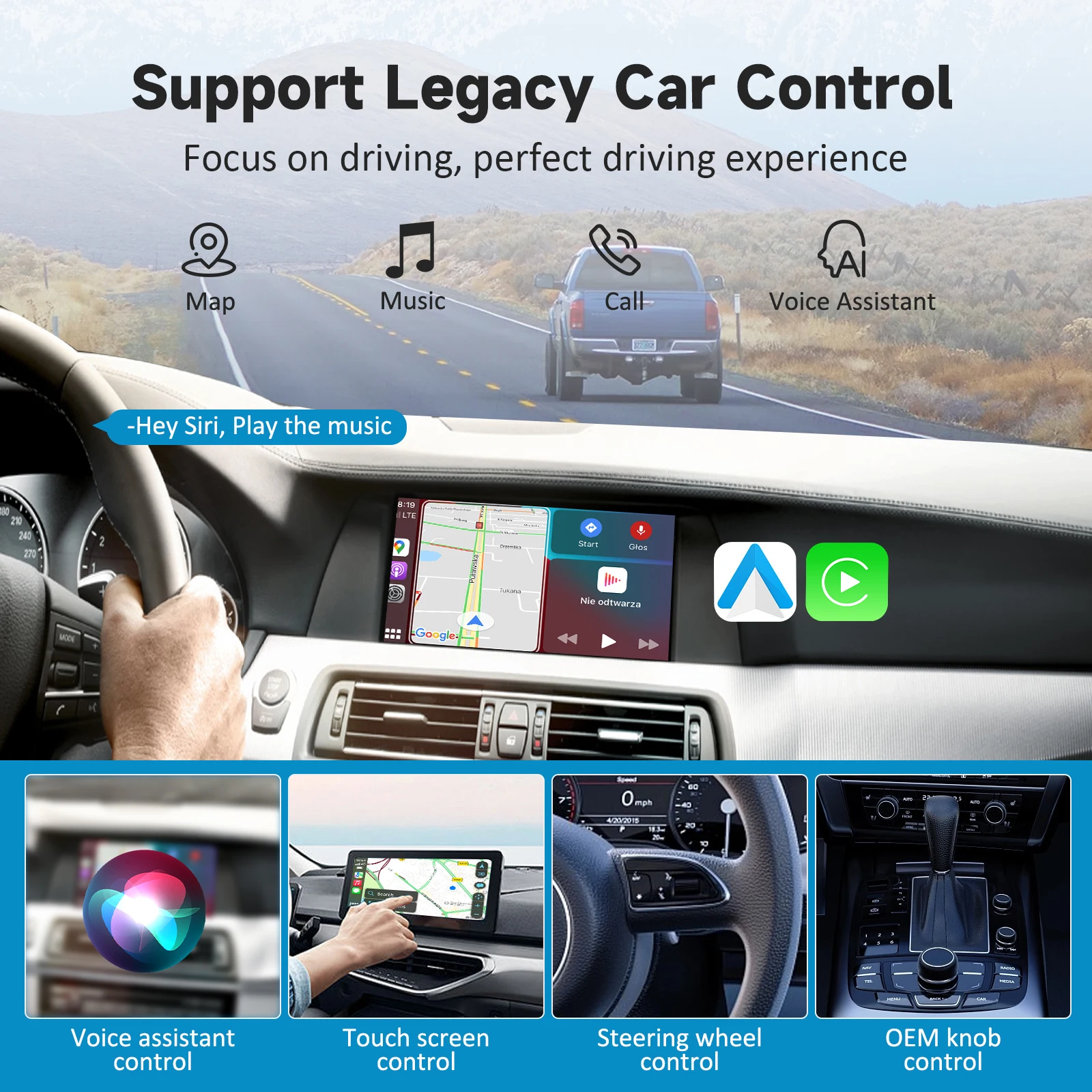 Lerand Wireless CarPlay Android Auto Adapter Ai Box Magic Поддержка Legacy Car Control Автомобильное зеркало