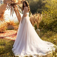 sexy backless spaghetti strap wedding dress lace bride gown with bow tull sweep train robe de mari%c3%a9e boh%c3%a8me custom made princess