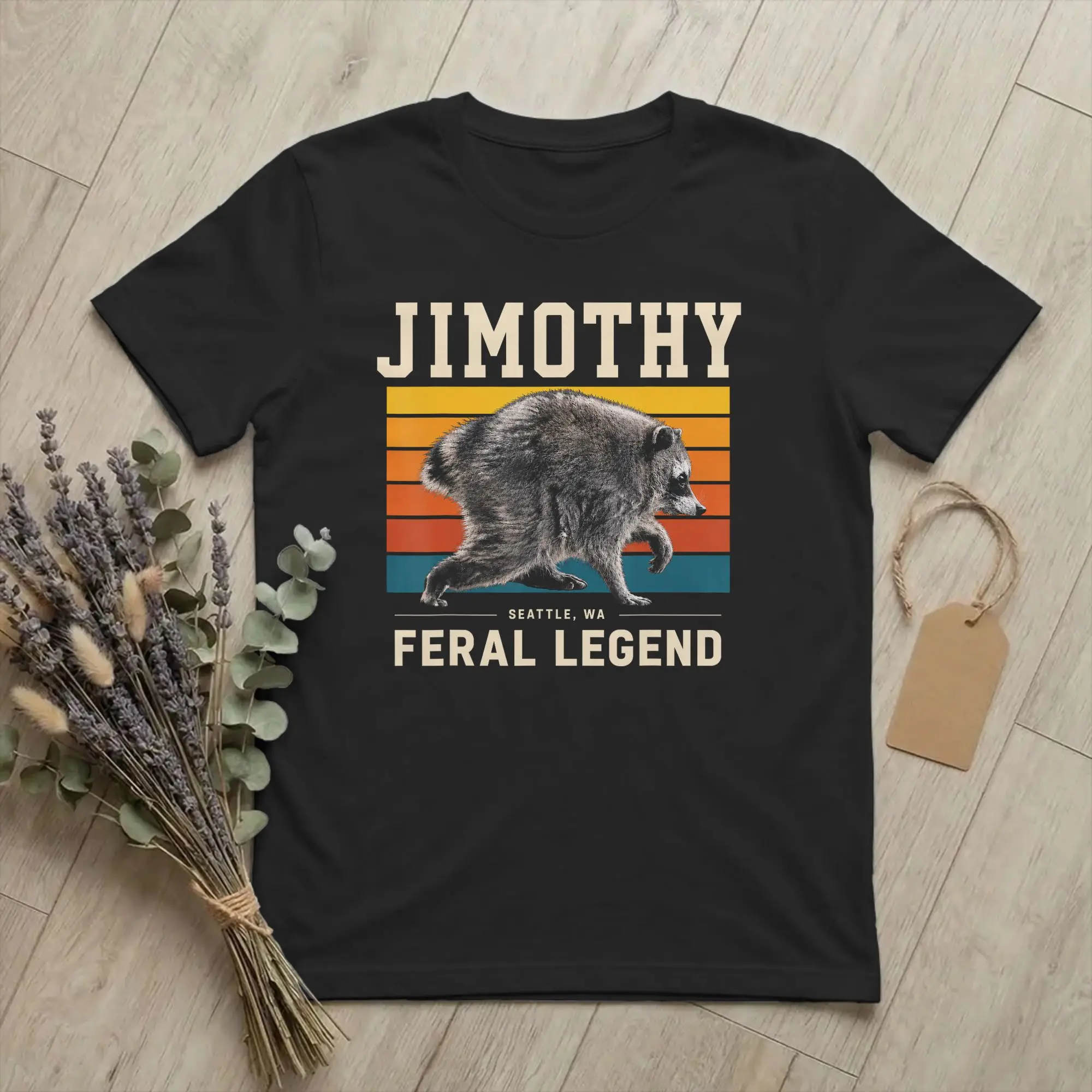 Фото Футболка Jimothy Raccoon Seattle Feral Legend, хлопковые топы унисекс, необычные хлопковые топы с круглым вырезом и короткими рукавами №1