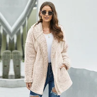 woolen jacket womens mid length thick long sleeved hooded fashion 2021 winter new solid color casual jacket women loose trend