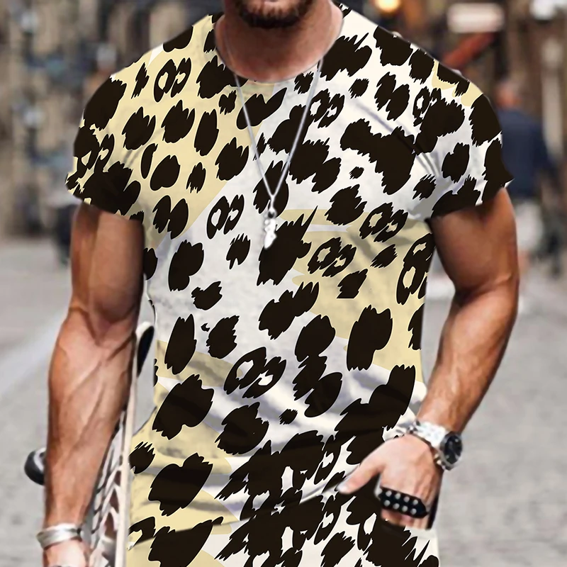

Футболка мужская с леопардовым принтом, забавный пляжный спортивный костюм в стиле Харадзюку, с коротким рукавом и круглым вырезом, лето 2022