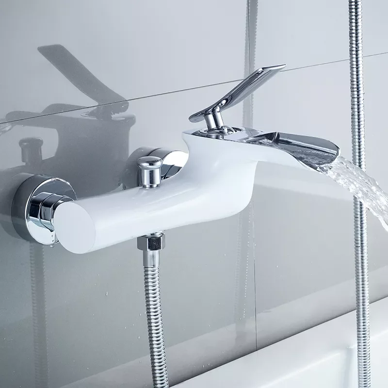 

Bathtub Faucets Chrome Bath Shower Set White Shower Set Bathtub Mixer Tap Dual Contral Shower Wall Mounted For Bathroom WF-6018