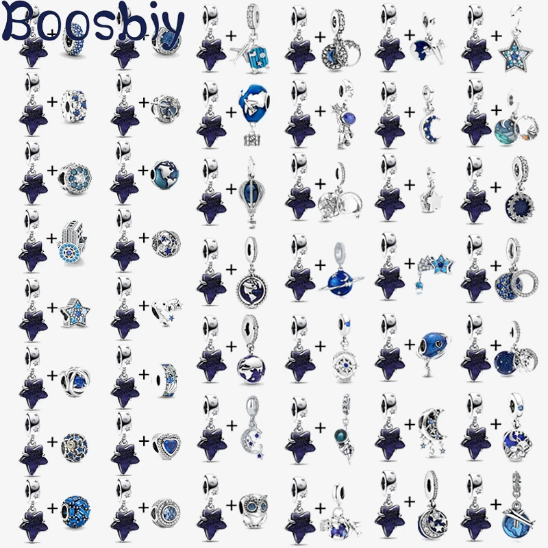 

Boosbiy 2Pcs/lot Deep Blue Night Sky & Stars & Space Charm Bead Pendant Fit Brand Bracelet & Necklace DIY Jewelry Gift For Women