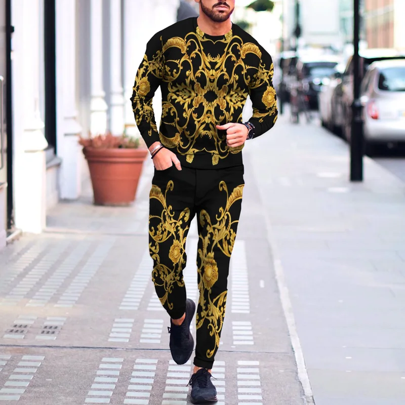 2023 Summer Man Outfit Suit Luxury Vintage Men Tracksuits 2piece set for men Oversized Male Streetswear Clothes T-shirt+Trousers