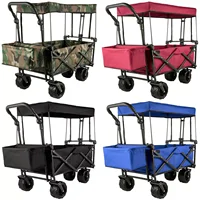 7In Wheel Folding Wagon Cart 220.5 Capacity W/ Adjustable Handle Pull Oxford Cloth Collapsible Outdoor Garden Trolley Cart