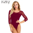 Балетное трико YiZYiF для взрослых, прозрачное Сетчатое гимнастическое трико с рукавом 34 для женщин, балетный танцевальный бюстгальтер со встроенной полочкой, эластичная камисоль