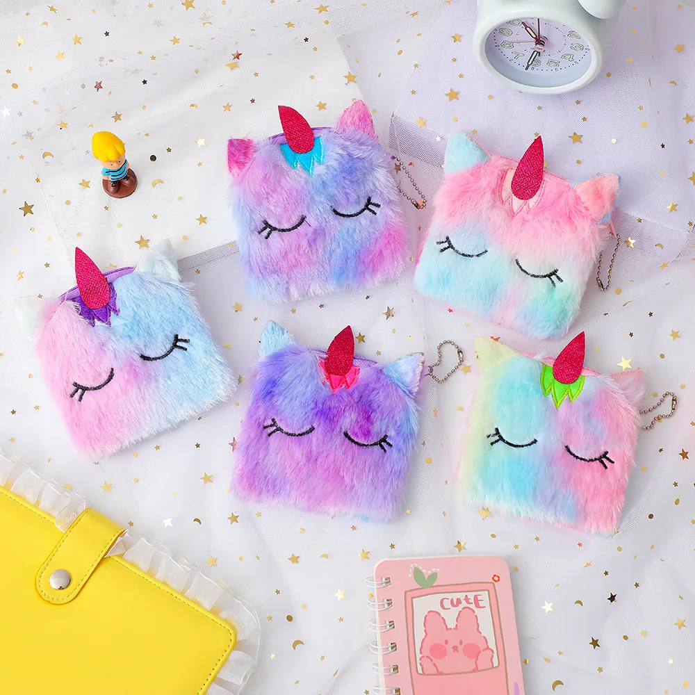 Красочные Плюшевые кошельки для девочек с единорогом Мультяшные милые детские