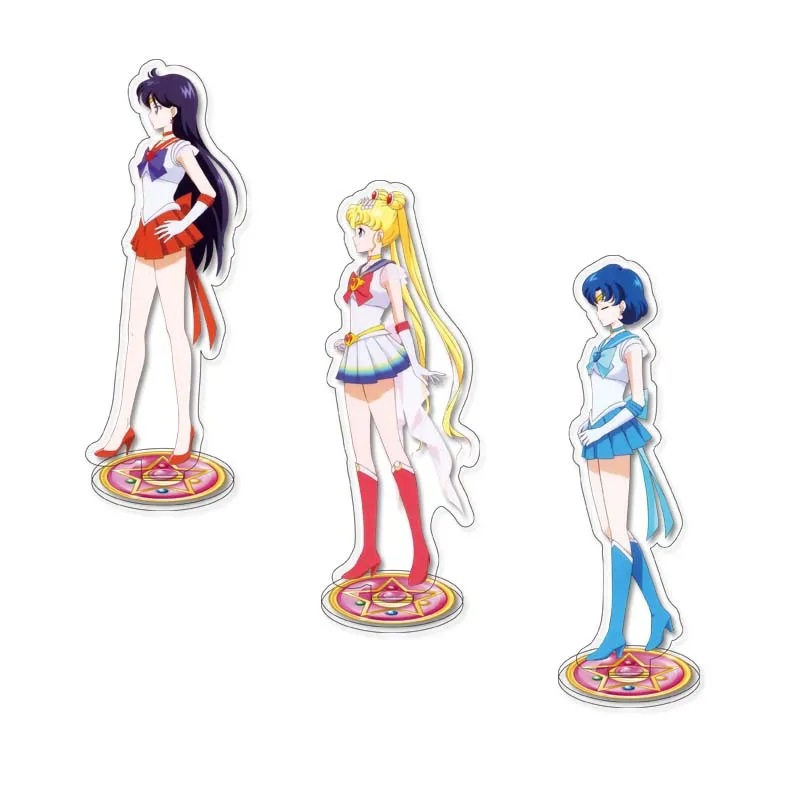 

15cm Anime Sailor Moon Chibiusa Hino Rei Sailor Mars Figure Stand Plate Cartoon Model Accessories Prop Christmas Gifts