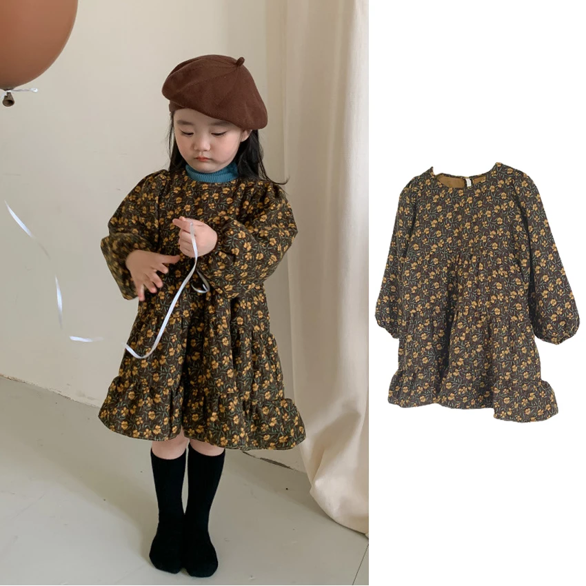 

Children's Clothing 2022 Autumn New Dress Floral Retro Dresses Korean Version Style Fashionable Princess Girls Casual Dress