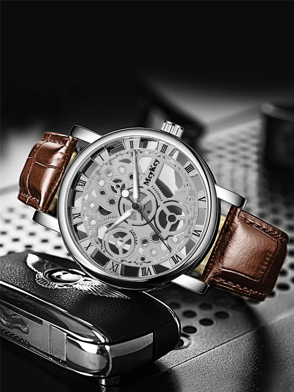 Men's Transparent Hollow Out Imitation Mechanical Quartz Watch, A High-end Fashion Must-have For Men