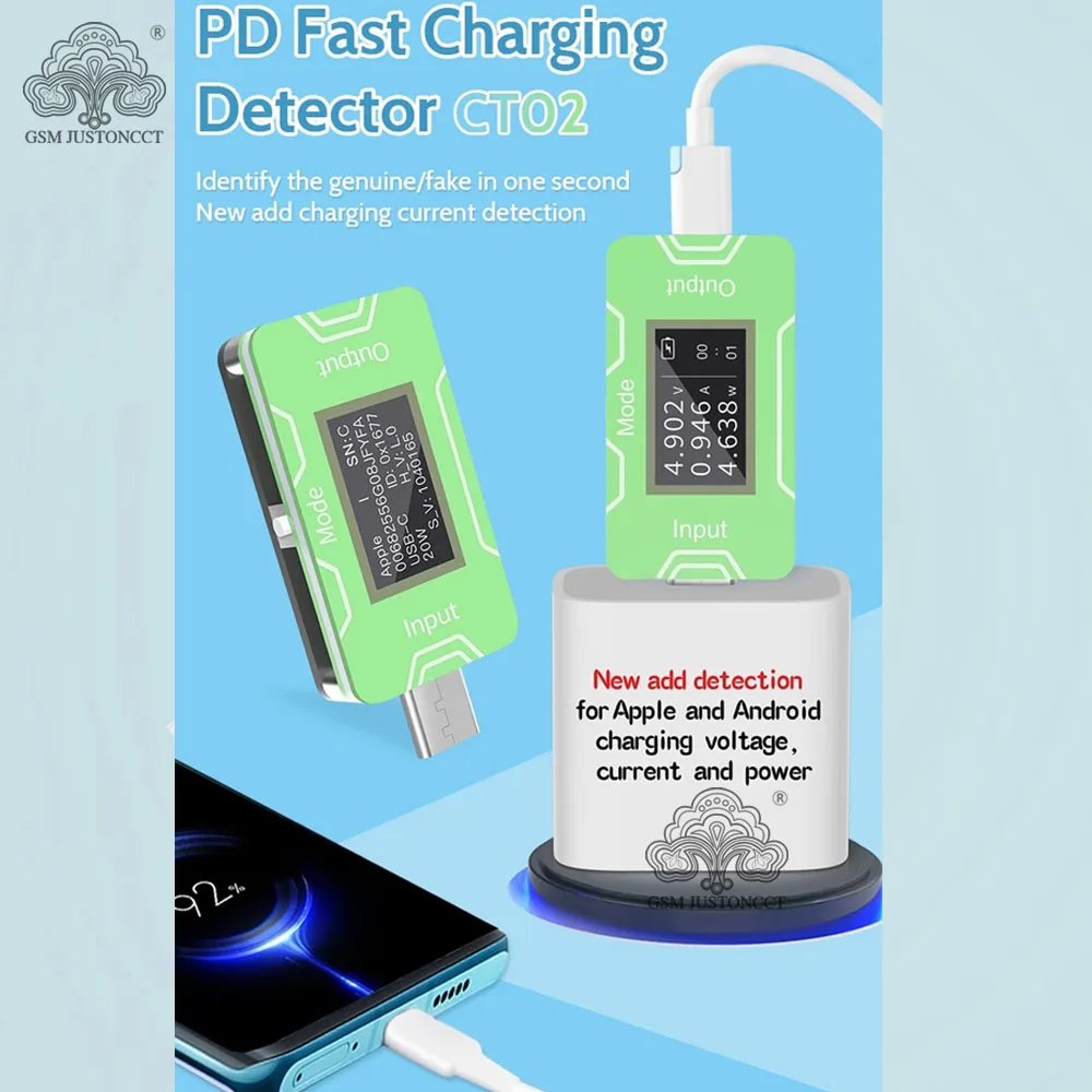 

JCID CT02 PD детектор зарядного устройства JC Быстрый USB-C тест er тест напряжения тока HD OLED экран точная идентификация подлинной