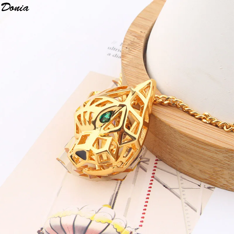 

Donia Jewelry European and American Fashion Hollow Leopard Titanium Steel Micro-Inlaid AAA Zircon Luxury Animal Long Necklace