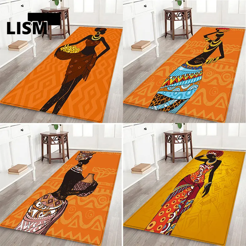 

African Women Pattern Carpet Living Room Decoration Non-slip Floor Mat Bathroom Entrance Doormats Bedside Area Rugs Washable
