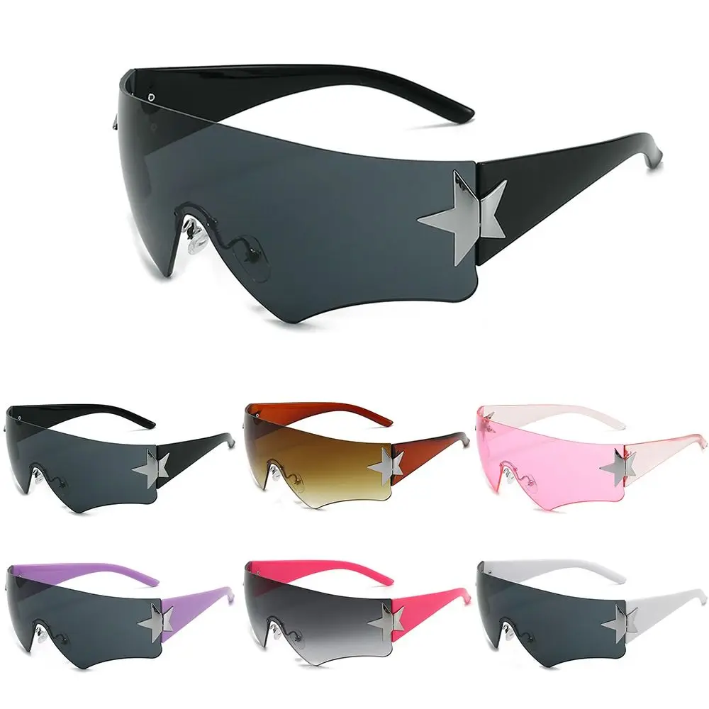 

Модные солнцезащитные очки без оправы в стиле панк Y2K, солнцезащитные очки для женщин и мужчин, спортивные солнцезащитные очки с запахом