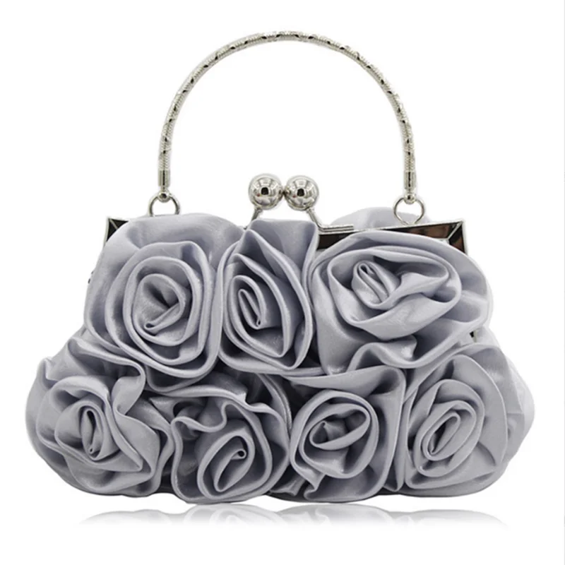 

Satin Cloth Dress Bags Best Gift For Bridal Clutches Handsewn 14 Rose Flower Handbags For Bridesmaid Gift Purse Luxury Handbag