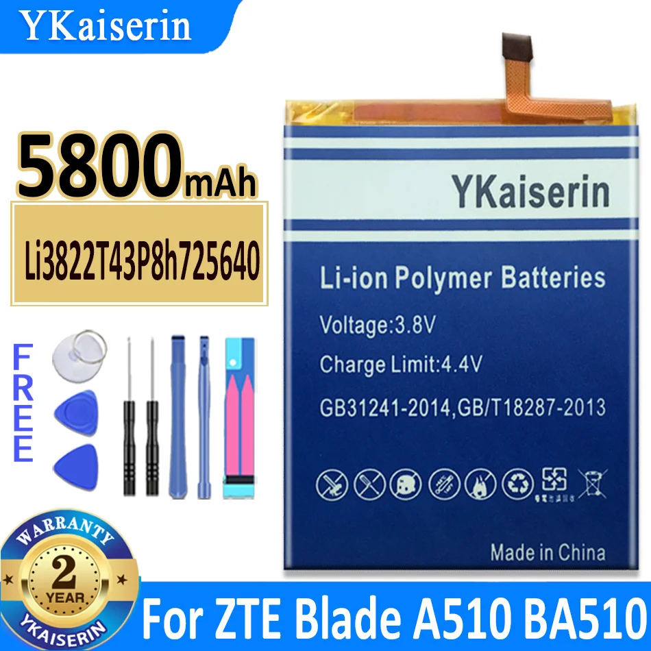 

5800mAh YKaiserin Battery Li3822T43P8h725640 For ZTE Blade A510 A 510 BA510 Phone Bateria