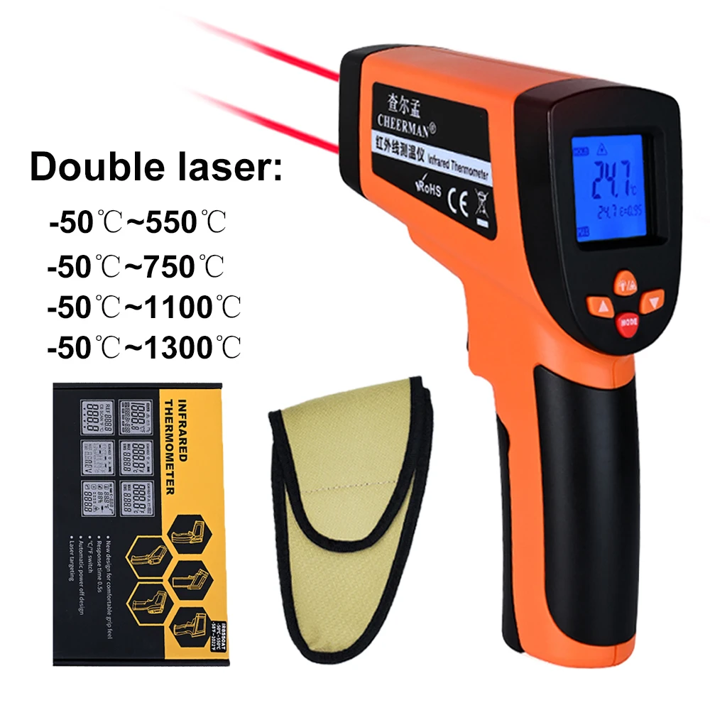 Laser Infrared Thermometer  LCD Digital Thermometro Temperature Meter Gun Point -50~1600 Degree Non-Contact BBQ Measurement Tool