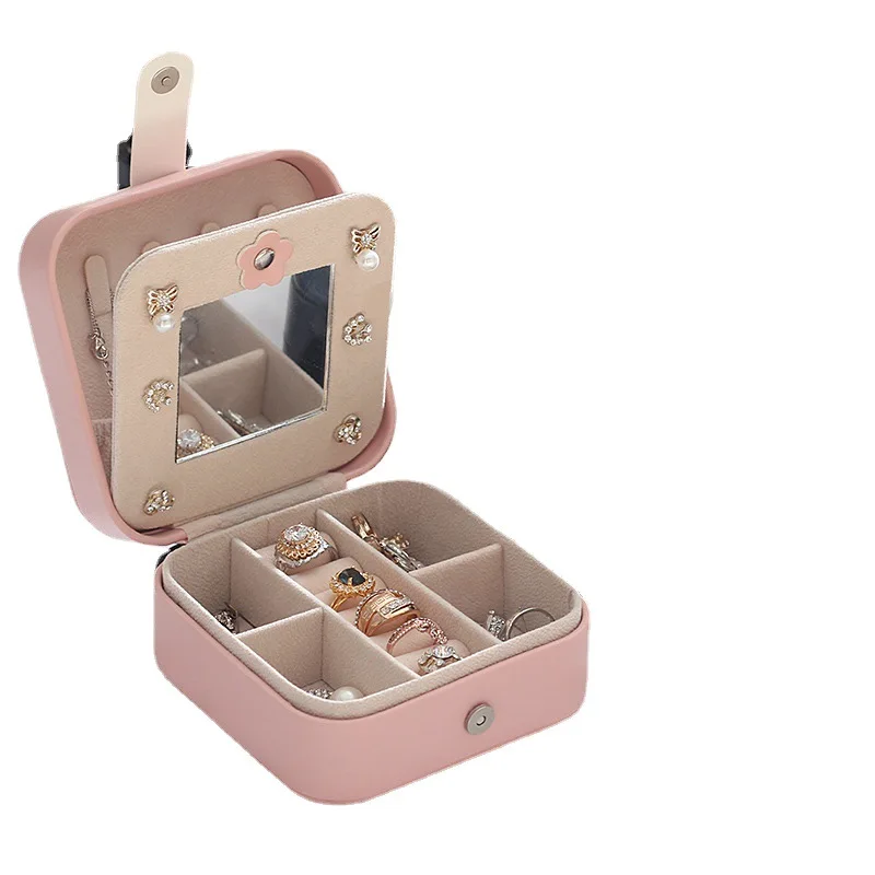 Travel Leather Jewelry Box Multi-functional Necklace Earring Ring Double-layer Storage Box