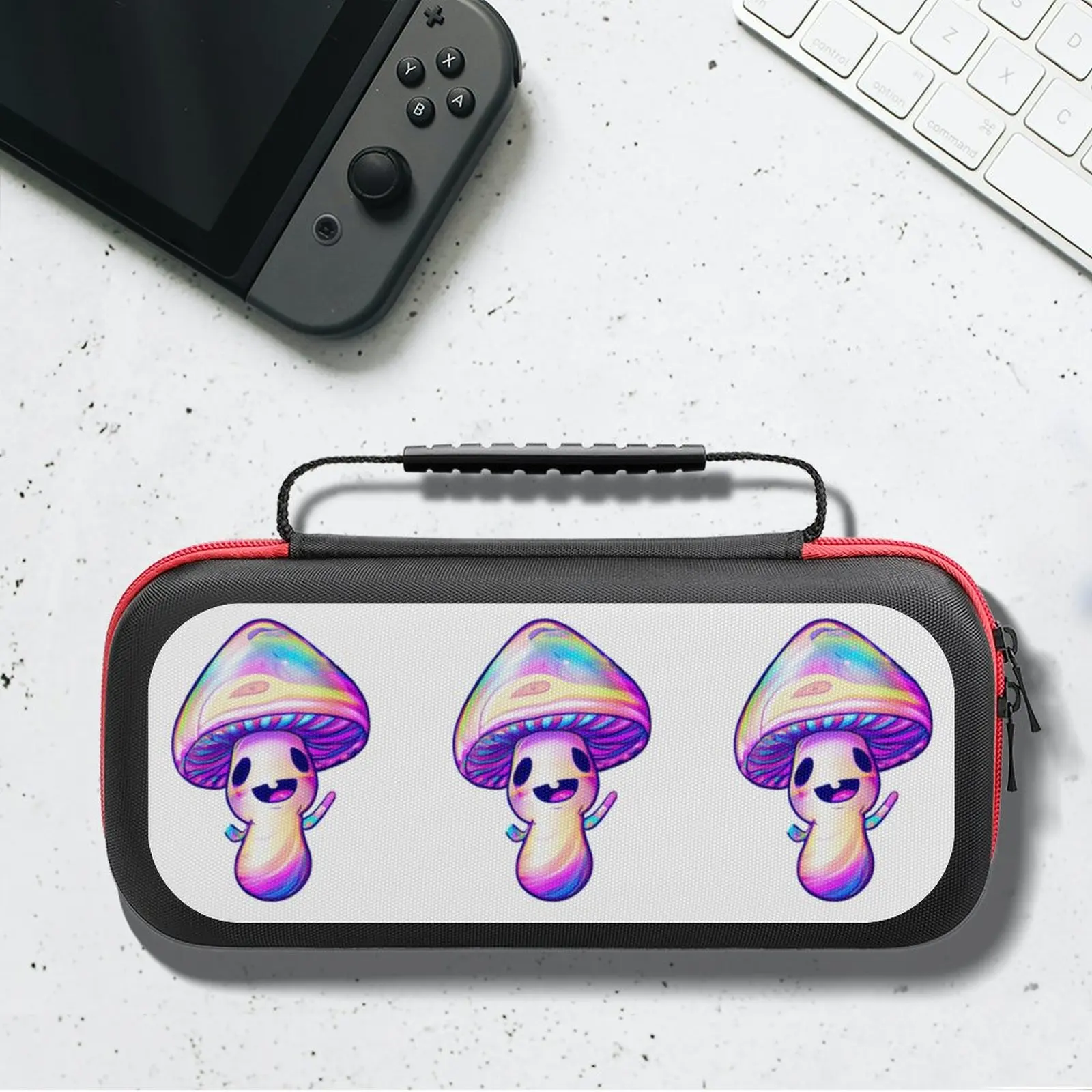 

Mushroom Portable Pouch For Nintendo Switch Psychedelic Colors Laughing Dancing Storage Bag Multi Purpose Fashion Carrying Case