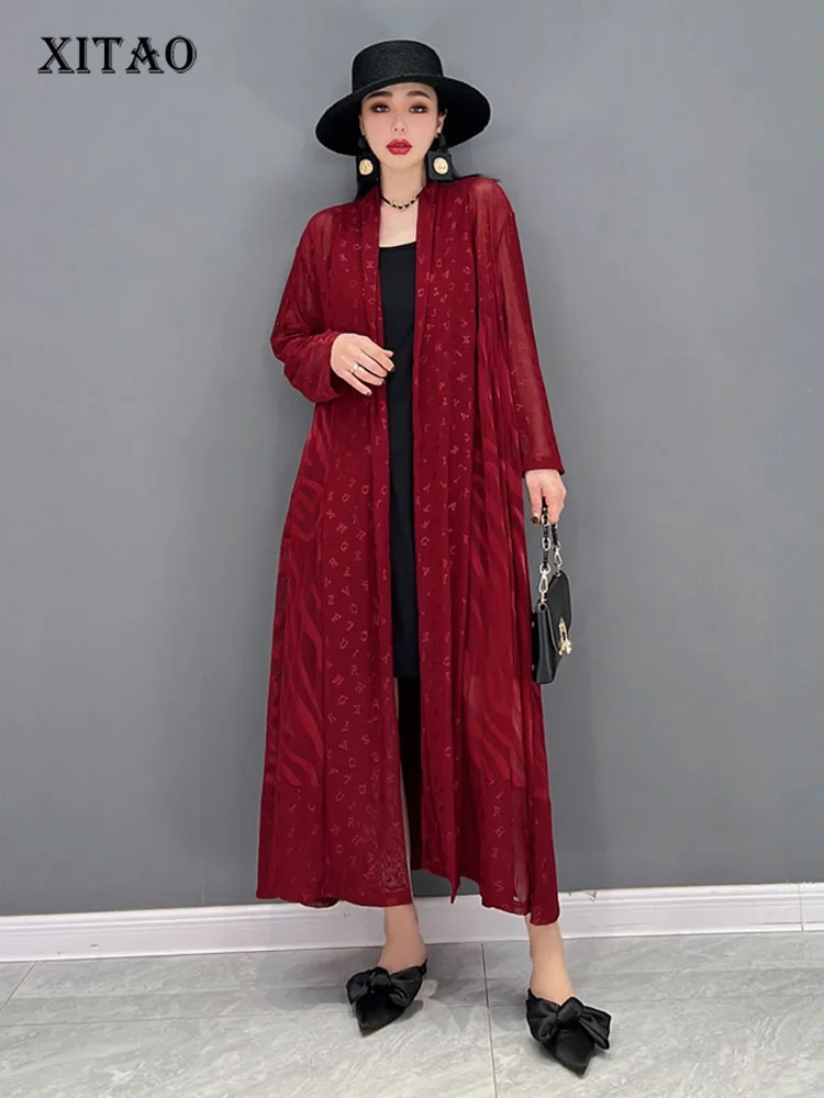 

XITAO, кружевной кардиган с сеткой и песком, модное пальто с буквенным принтом для женщин, новинка 2022, однотонный, темпераментный, универсальны...