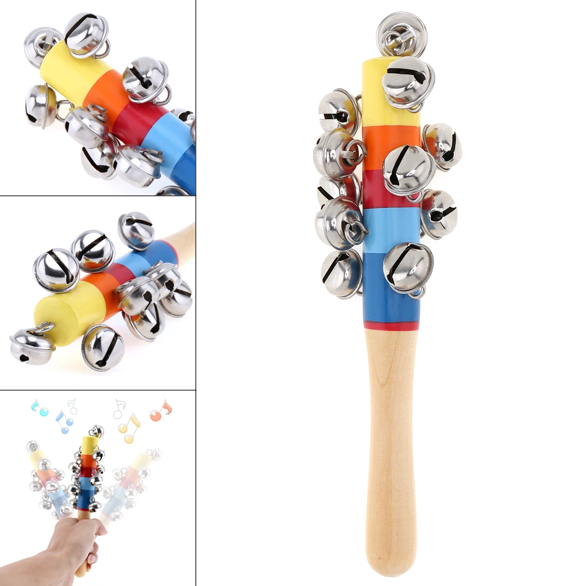 

Colorful Wooden Bell Stick 11 Jingle Bells Hand Shake Rattles Baby Kids Children Educational Musical Instrument as gift