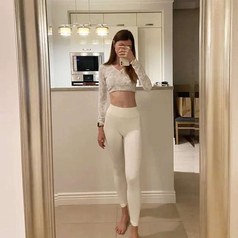 Бесшовные штаны для фитнеса и йоги с высокой талией спортивные леггинсы эффектом