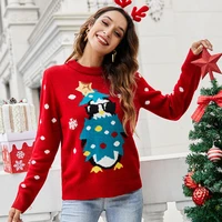 autumn winter womens crew neck long sleeve sequin knit sweater pullover animal christmas sweater