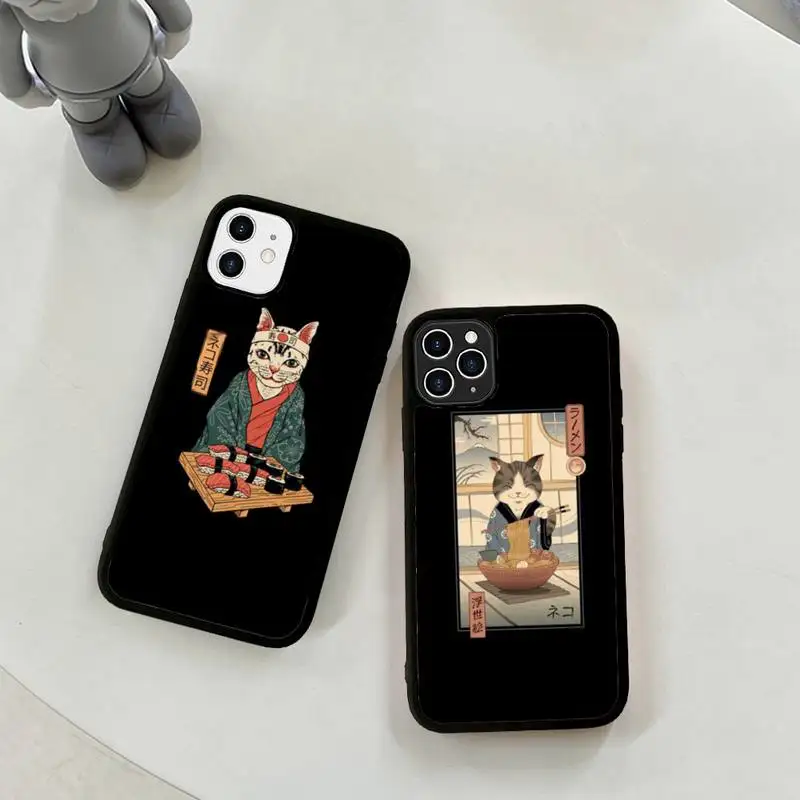 

Neko Ramen Japan Cat Phone Case Silicone PC+TPU Case for iPhone 11 12 13 Pro Max 8 7 6 Plus X SE XR Hard Fundas