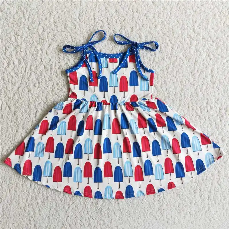 

July 4th Summer Kid Fashion Popsicle Twirl Dress Wholesale Baby Girl Slip Holiday Clothing Children Toddler Boutique New Clothes