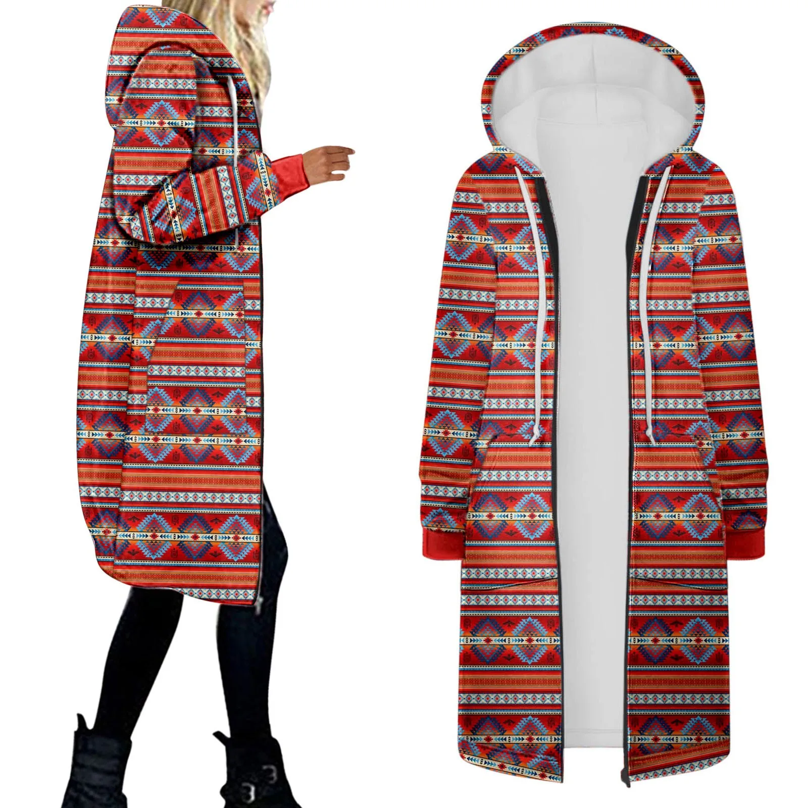 

Женское пальто с принтом, Повседневная теплая куртка для женщин, женская флисовая куртка на молнии с капюшоном для женщин