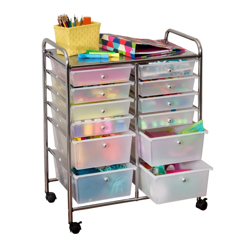 

12-Drawer Rolling Craft Storage Or Office Cart, Chrome