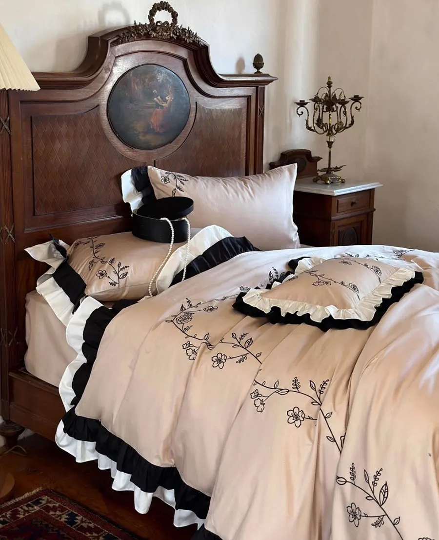 Романтический Комплект постельного белья с цветочной вышивкой полноразмерная