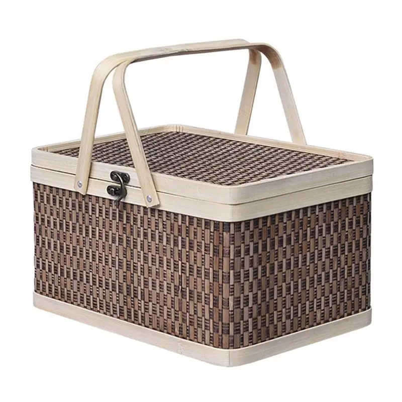 

Woven Basket Bamboo Storage Basket Fruits Container Handheld Snack Bread Basket