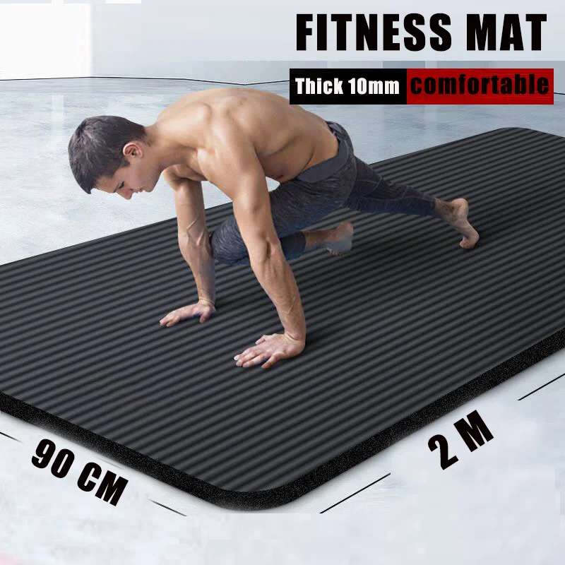 

200cm*90cm fitness black large rubber yoga mat Men flooring non slip exercise mat pad 15MM thick gym gymnastic mat