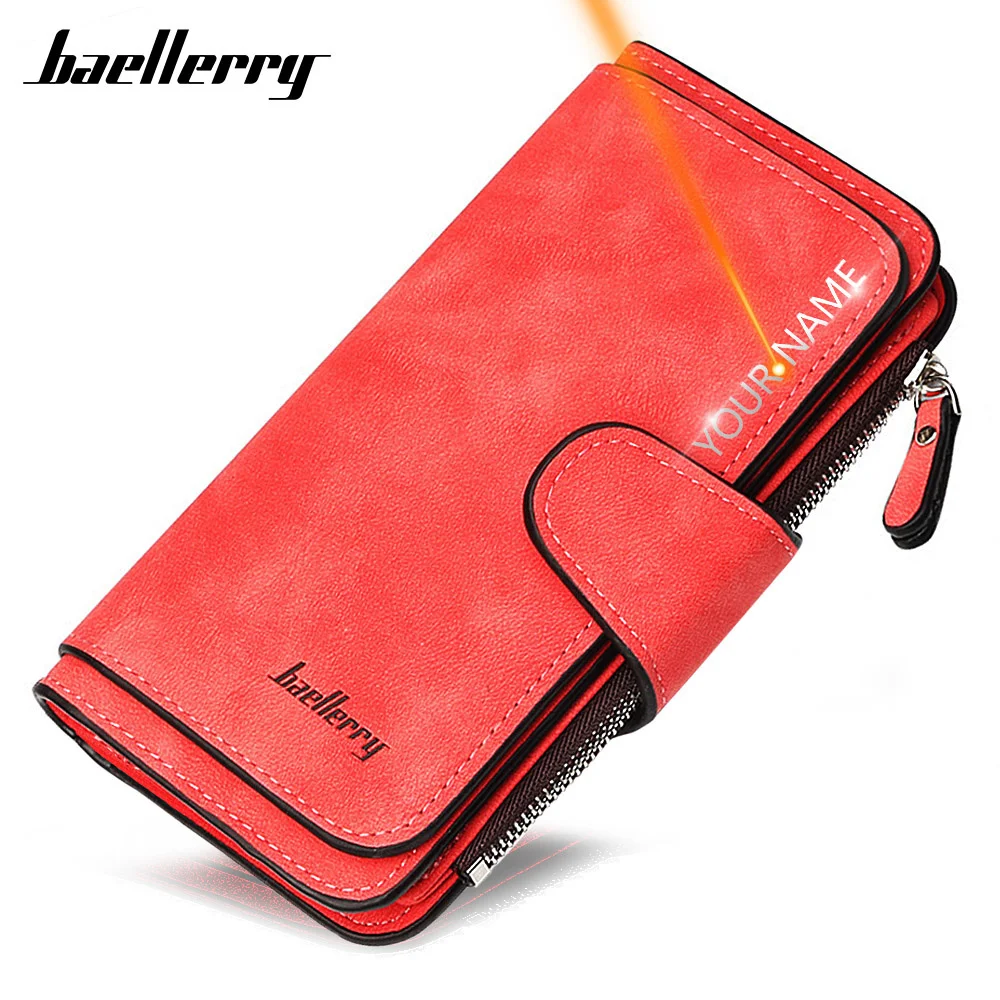 

2023 Women Wallets Name Engrave Long Leather Top Quality Card Holder Classic Female Purse Zipper Wallet For Women