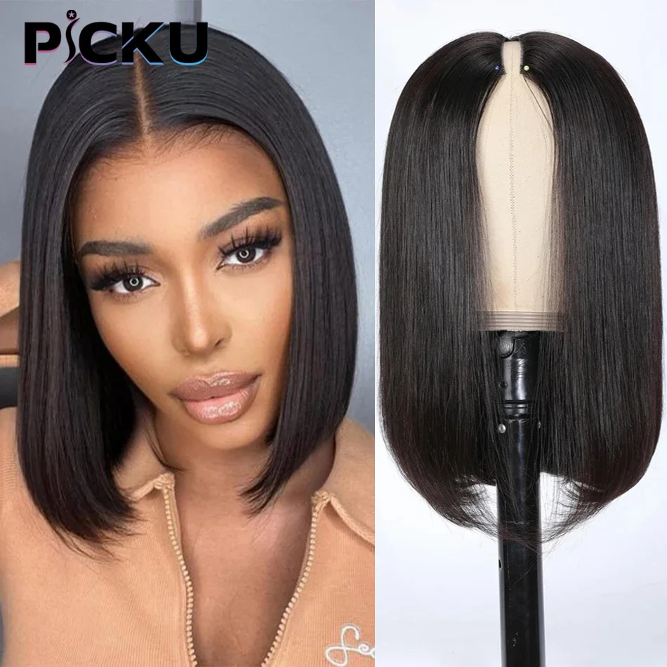 Straight Short Bob Wig V Part Wig Human Hair No Leave Out Thin Part Peruvian Hair Wigs for Women Short Wigs Glueless U Part Wig