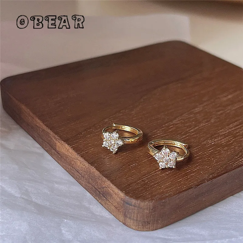 

OBEAR Japanese Micro Inlay Zircon Flower Stud Earrings Women 14k Real Gold Plated Exquisite Small Fresh Birthday Jewelry Gift