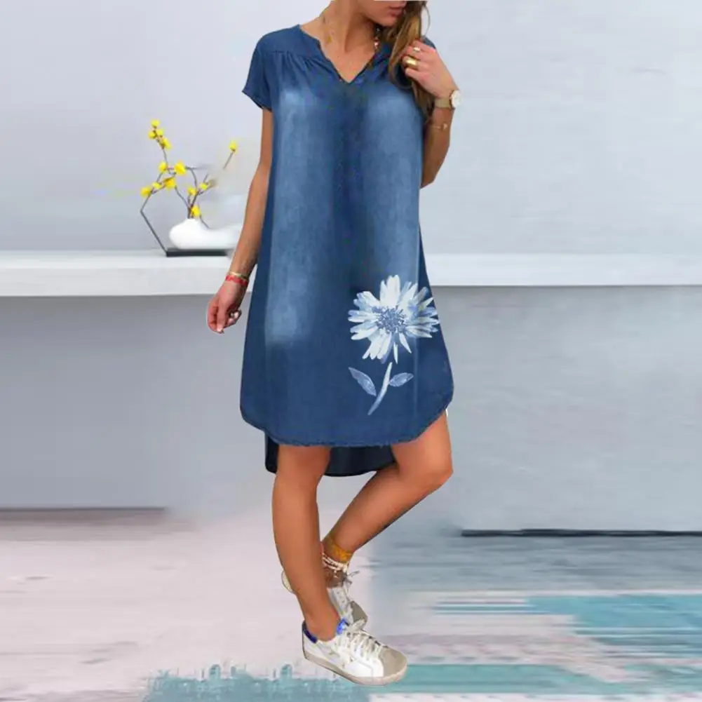 

Popular Women Sundress No Odor Charming Beach Dress Summer Short Sleeve Floral Print Short Dress Outfit