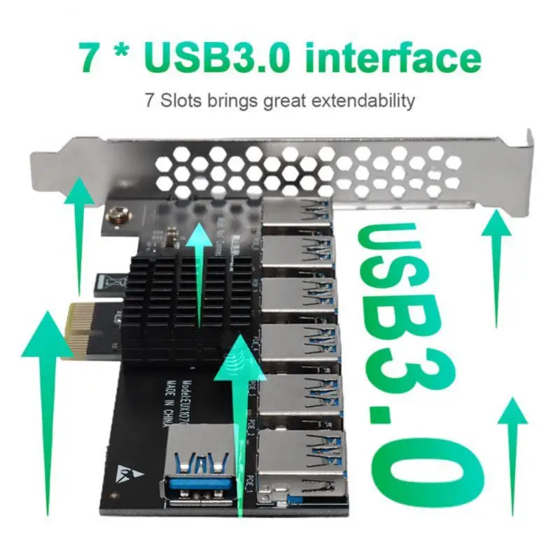 

PCI-E Riser Card 1 to 7 USB 3.0 Riser Card PCI Express 1X To 16X Multiplier Hub Extender PCIe Converter For BTC Mining Miner