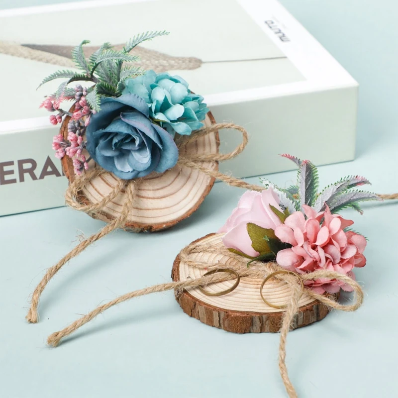 

Имитация цветов в стиле ретро, деревянное кольцо, подставка для подушки, креативная пеньковая веревка, цветок, бант, кольцо для подушки, держ...